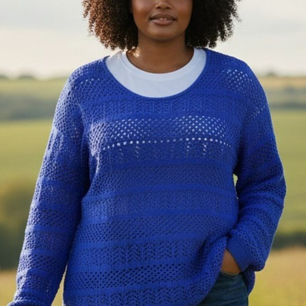 Calvin Klein Sweater Womens 3X Blue Open Knit Pullover Lightweight Plus Size